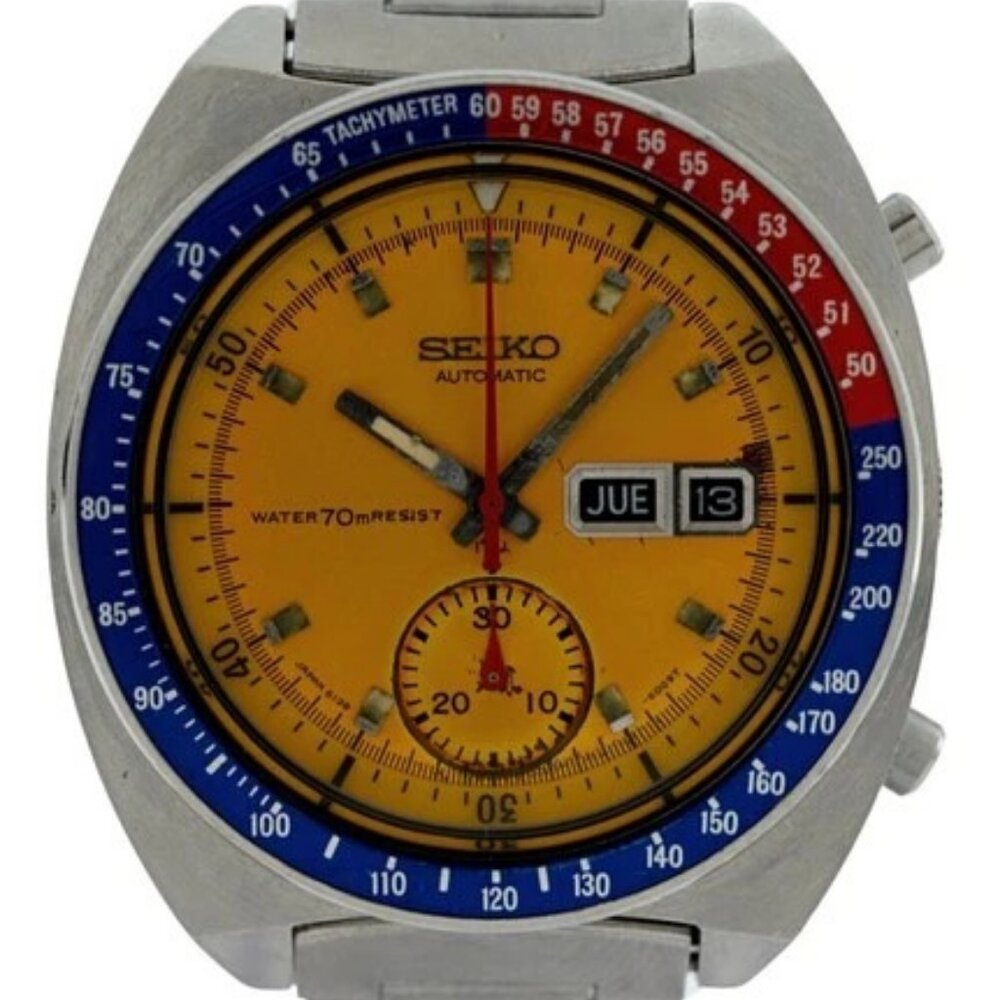 Seiko Men's 41mm Rare "True Pogue" Yellow Resist Dial SS Watch! Ref: 6139-6005!